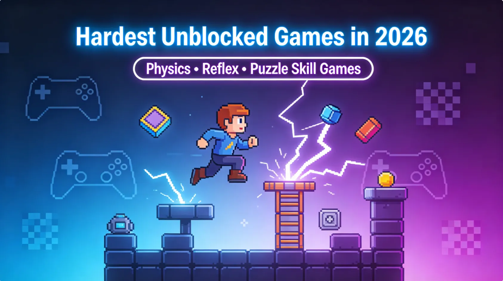 Overview of the hardest unblocked games in 2026 including Drive Mad, Level Devil, Tunnel Rush, Geometry Dash and other skill-based browser games