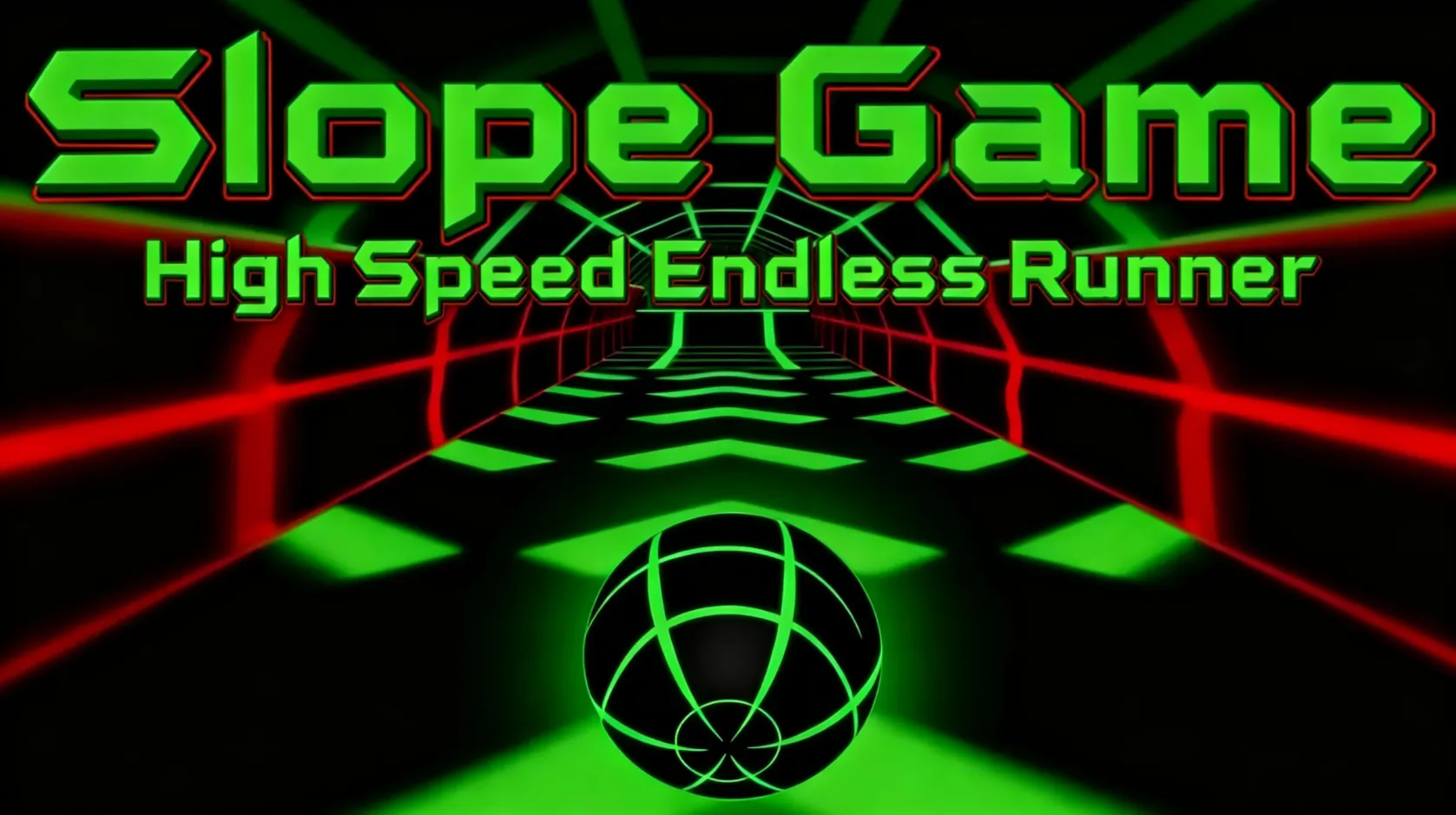Slope unblocked endless runner game with increasing speed and narrow track navigation requiring fast reflex control