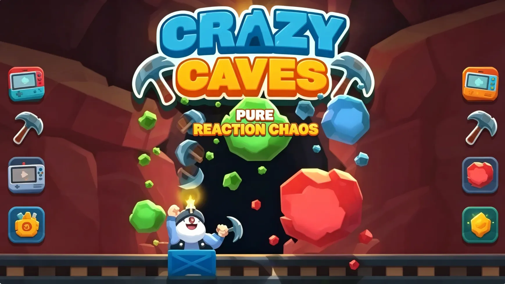 Crazy Caves browser game featuring fast reaction obstacle gameplay inside dangerous caves