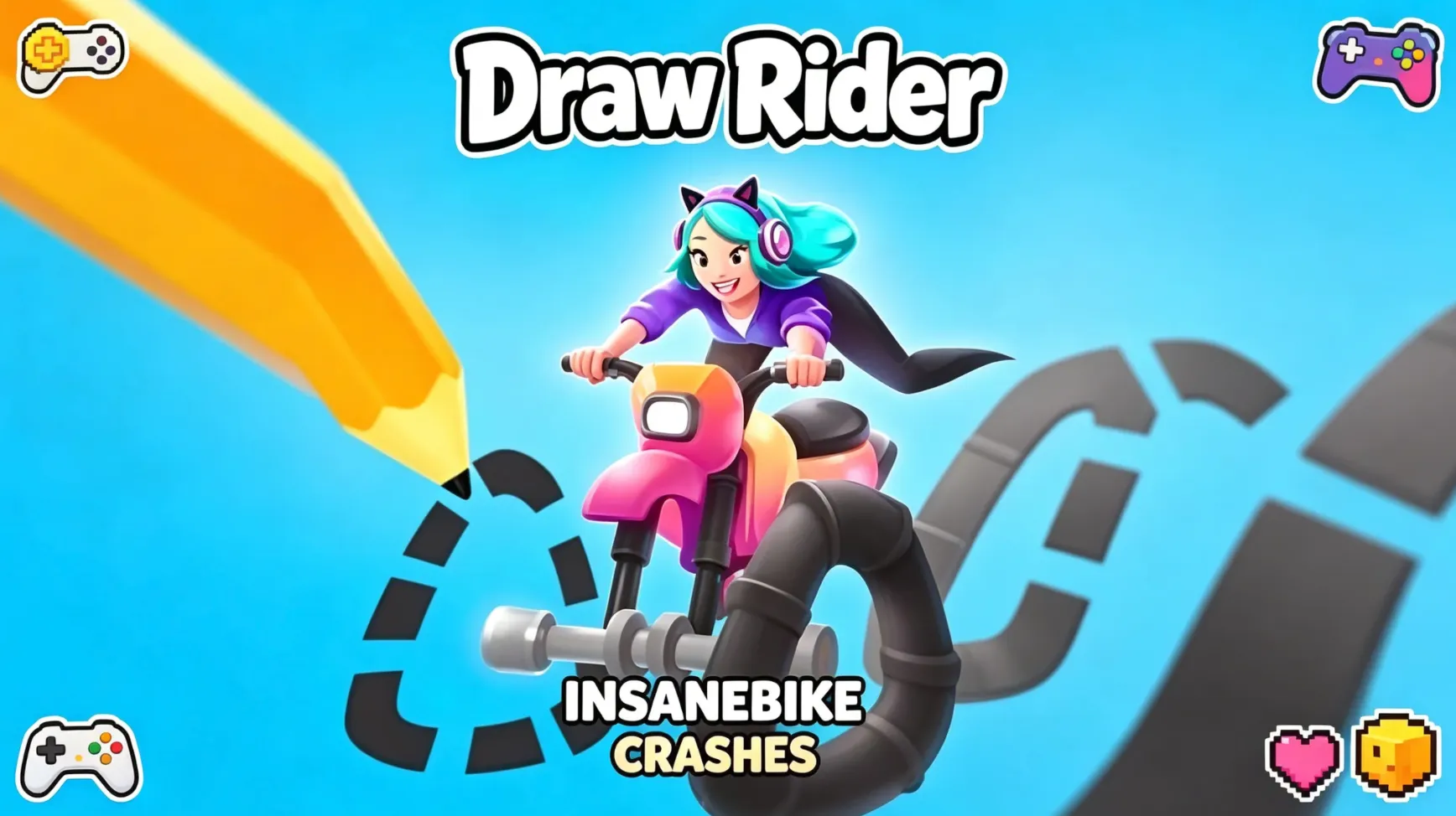Draw Rider physics bike gameplay with stunt crashes and obstacle challenges