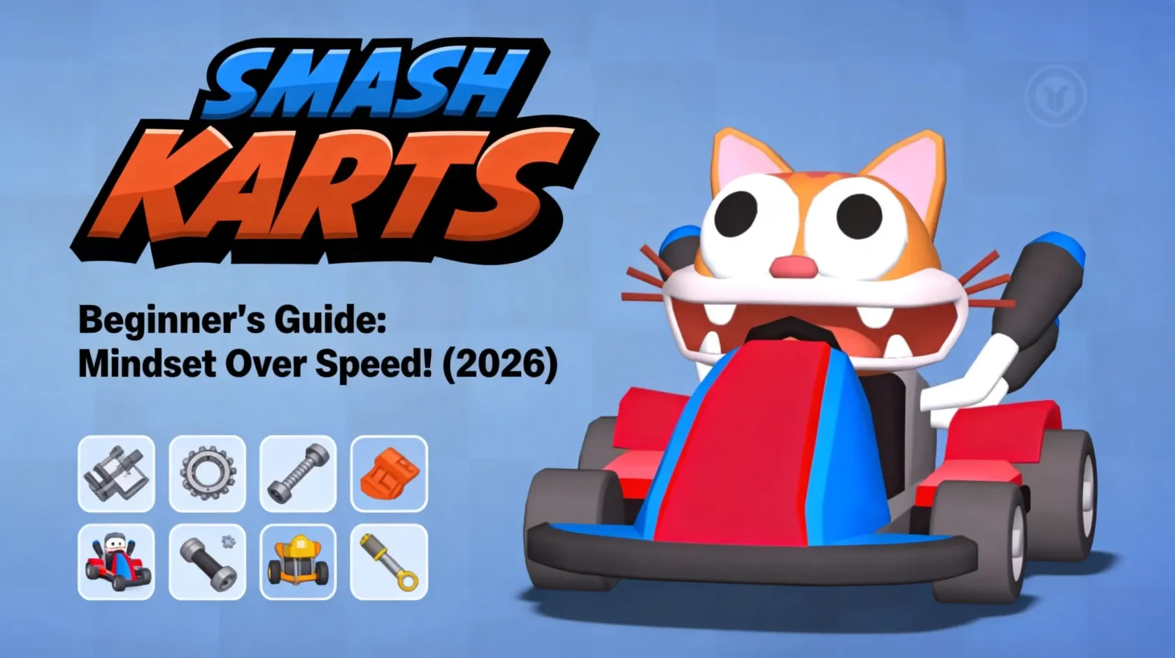 Smash Karts unblocked gameplay showing a kart driving towards a question-mark weapon crate in the battle arena